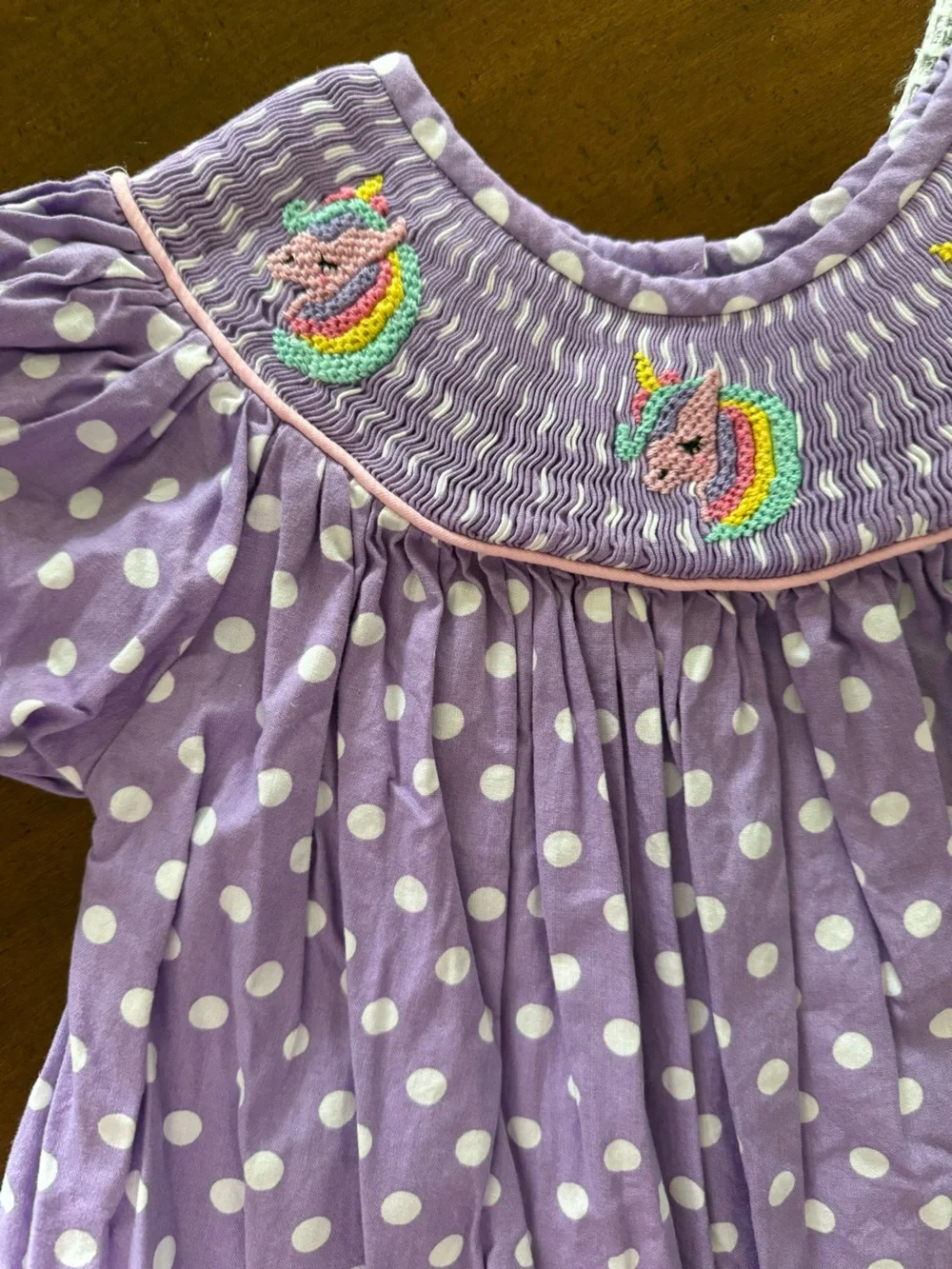 Polka dot girls unicorn smocked dress